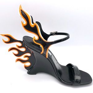 NWT Prada Flame Wedge Sandal, black 37